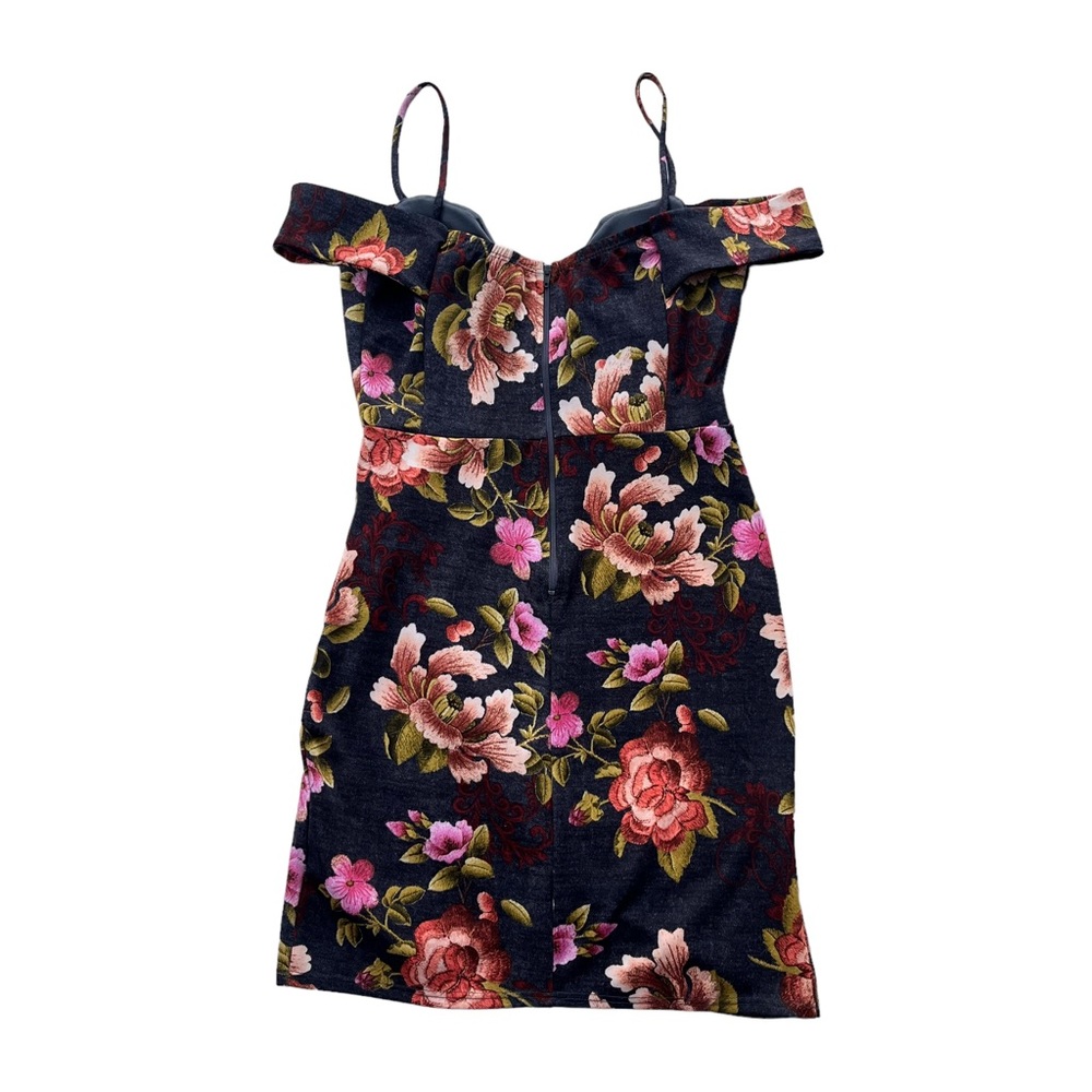 TRAC Women’s Size Medium Pink Orange Gray Floral Bodycon Form Fitting Mini Dress - Picture 2 of 11